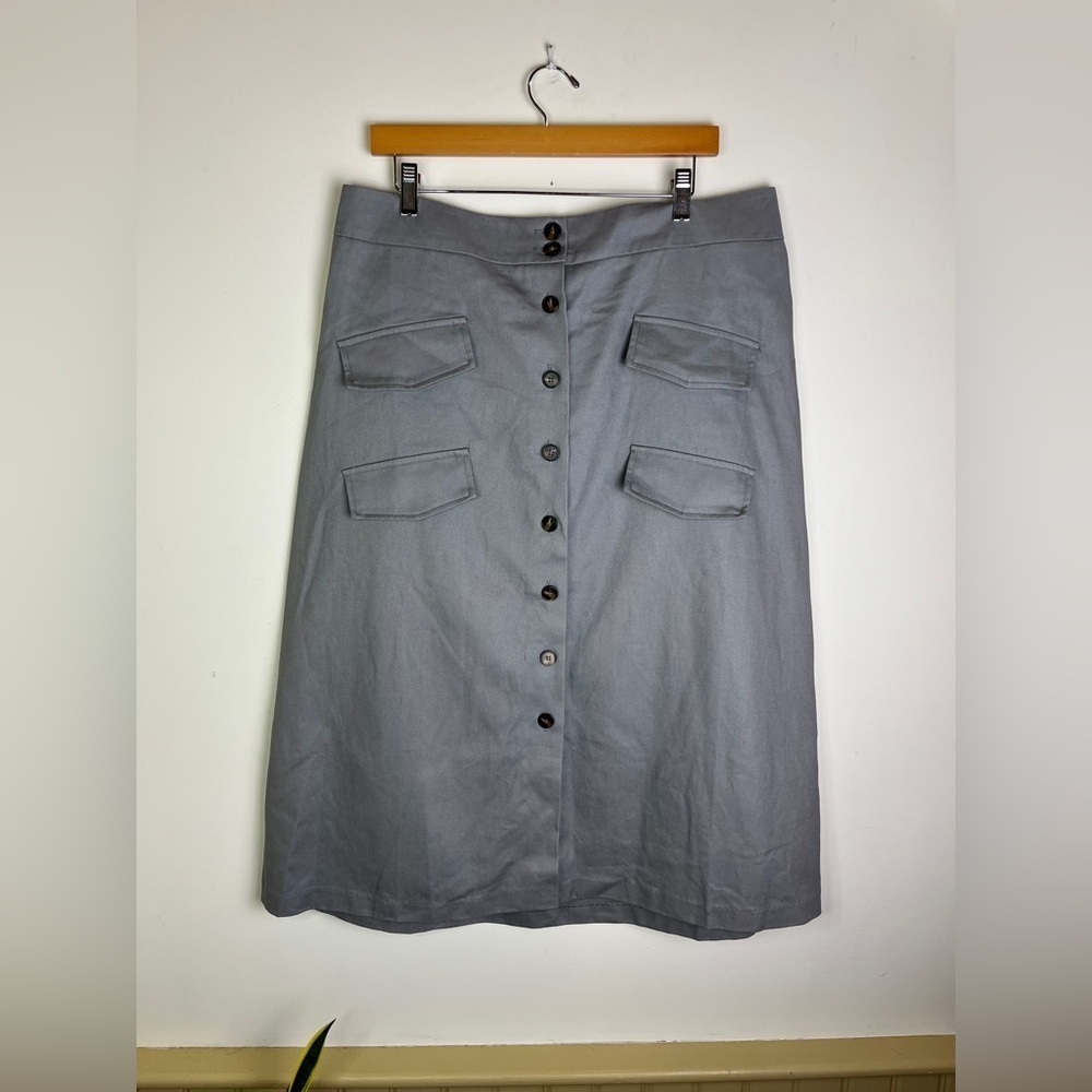 NWT Mare Mare Anthropologie Skirt Plus 1X Gray Cotton Button Front Utility Midi - Picture 12 of 12